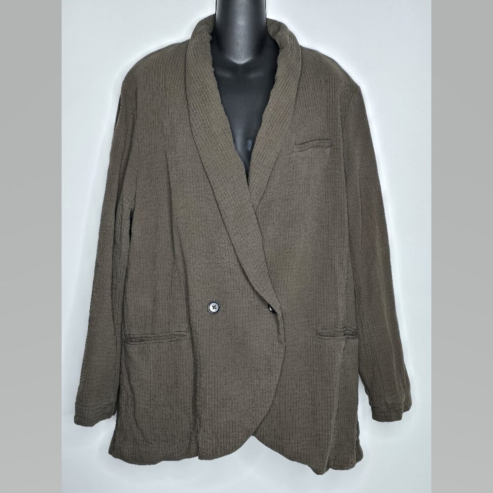 Free People Womens Medium‎ Rowan Blazer Dark Army Green Double Breasted Jacket